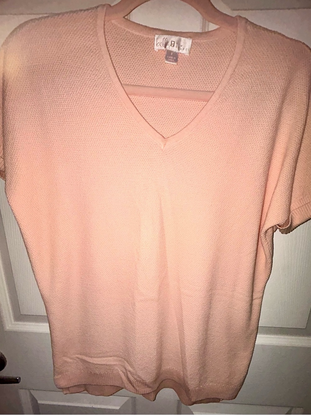 Belle by Kim Gravel Harbour Island short sleeve cuffed sweater in Seashell Pink